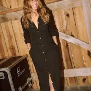 Faherty Legend Long Sweater Dress, Heathered Black Twill